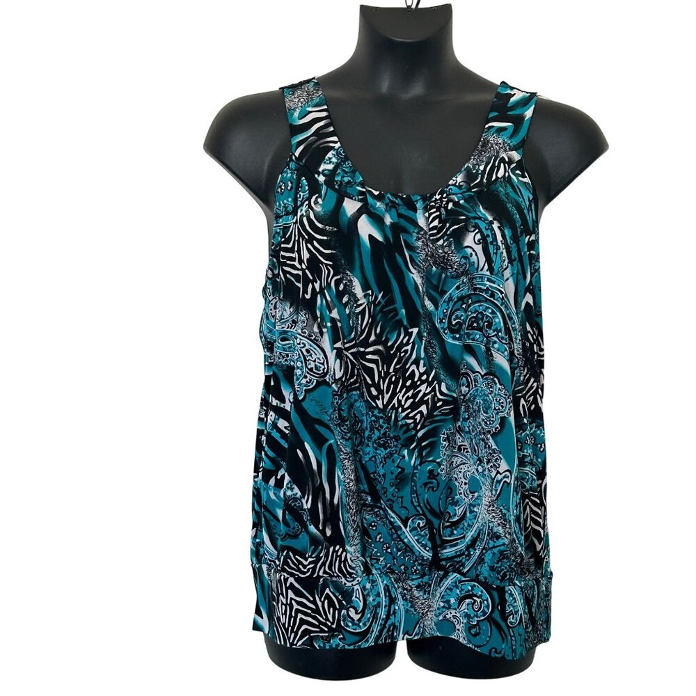 Judith Women's Top Blue sleeveless  Paisley Stretch Size1X Medium